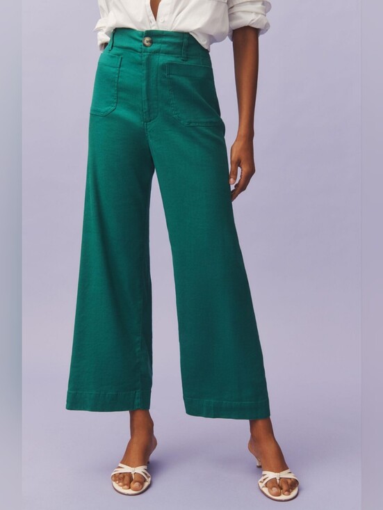 Maeve Pants - Maeve Colette European Linen Stretch High-Rise Wide-Leg Pants 28 Green